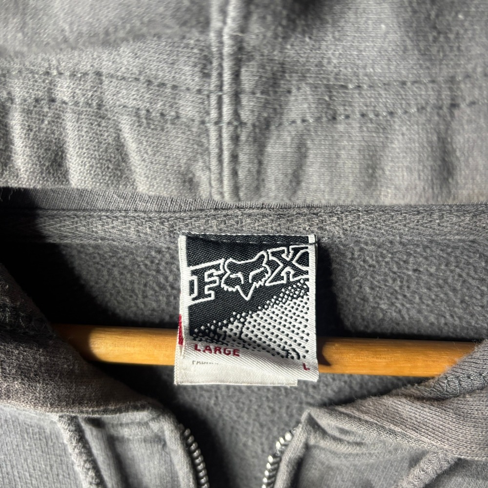 Fox Racing Mens Zip Up Hoodie Large Grey Graphic Sweatshirt Y2K Grunge Skater - Picture 3 of 11